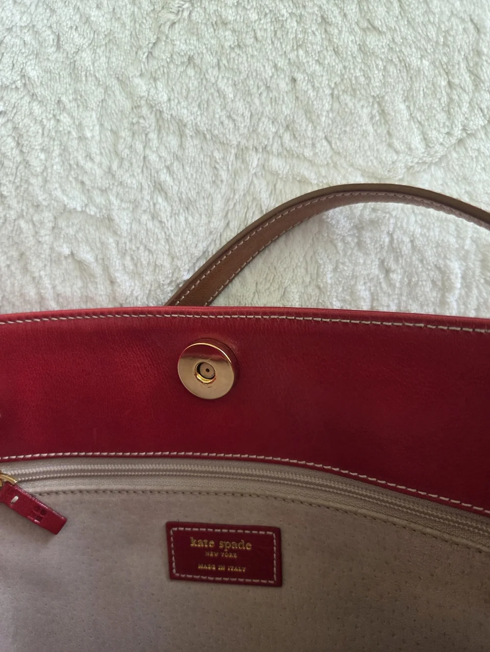 Vintage!!! Kate Spade ✨️ Red Leather Tote Bag with Tan Straps